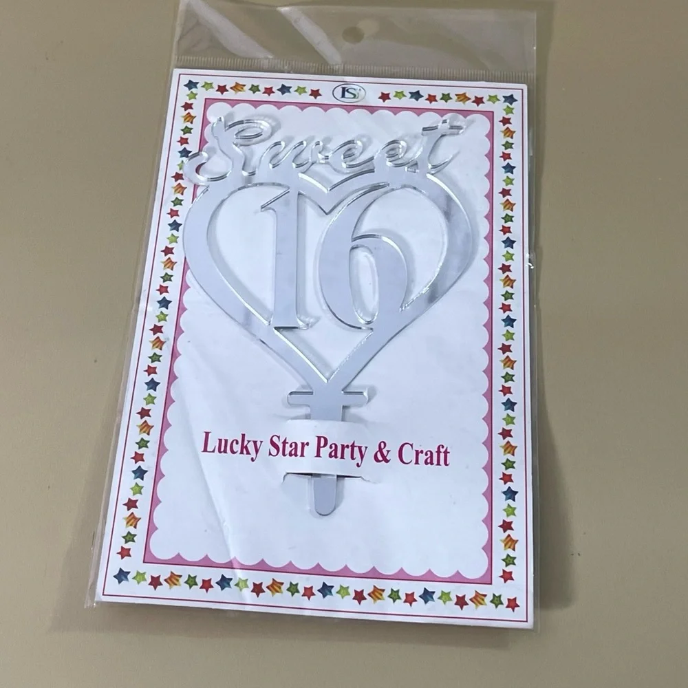 NWT Sweet 16 Cursive Acrylic Mirrored Cake Topper